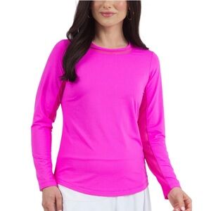 Ibkul Womens Long Sleeve Crew Solid Top Hot Pink size small UPF 50+